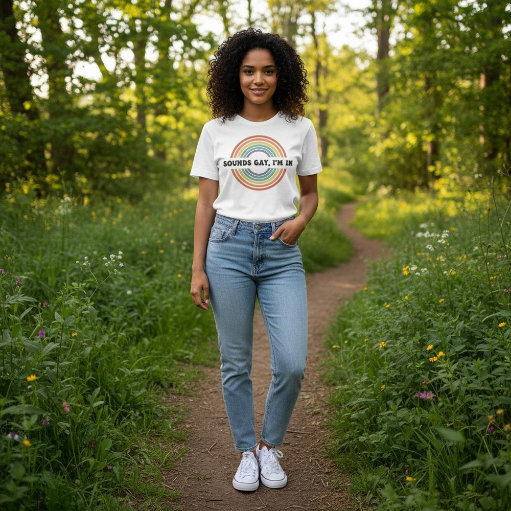 Women's Bella+Canvas Short Sleeve Tee M White Rainbow